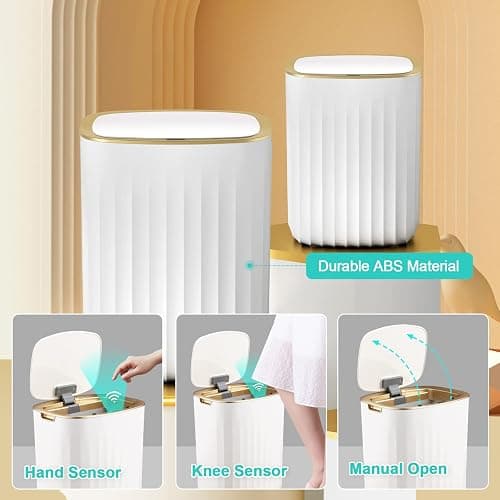 ELPHECO 3.5 Gallon Waterproof Motion Sensor Bedroom Trash Can with Lid Bathroom Decor, Bathroom Accessories Automatic Garbage Bin for Living Room Office, Golden thumbnail 2
