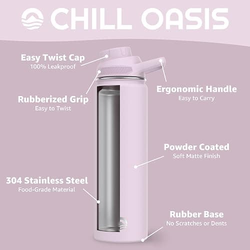 Chill Oasis Water Bottle | Compatible With Popular Flavor Cartridges | BPA Free, Leak Proof, Double-Walled Vacuum Insulated Stainless Steel, and Dishwasher Safe | Cold for 24 Hours (Lavender, 22oz) thumbnail 3