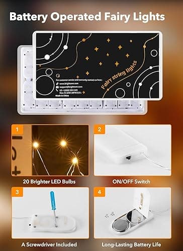 Brightown 12 Pack LED Fairy Lights Battery Operated String Lights - 7ft 20LED Waterproof Silver Wire Firefly Starry Moon Lights for DIY Crafts Wedding Table Centerpieces Party Bedroom Christmas thumbnail 6