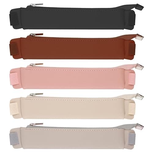 Azefnuhk 5 Pcs Pen Holder for Notebook, Elastic Notebook Band Holders, PU Leather Adjustable Pen Sleeve Pouch, Pencil Holder Case, Detachable Zipper Pen Pouch for Notebook Planners Binders and Books - Image 1