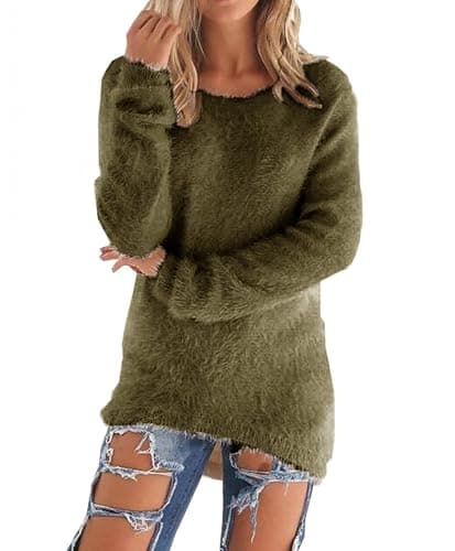 LemonGirl Women's Fashionable Long Sleeve Pullovers Loose Fluffy Fuzzy Jumper Sweater - Image 1