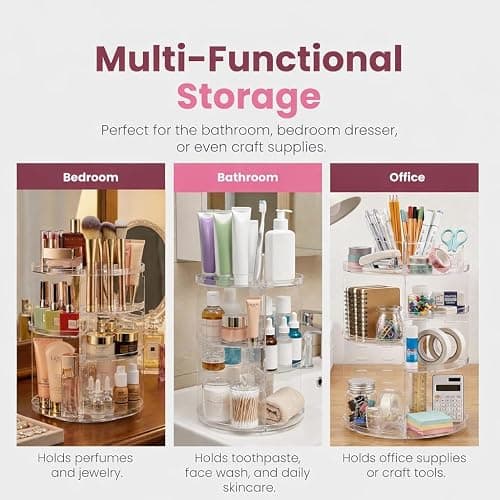 Masirs 360 Rotating Makeup Organizer Countertop - Adjustable Shelf Height - The Perfect Round Spinning Cosmetic Organizer for Bedroom Dresser or Vanity Countertop Storage (Clear) thumbnail 6
