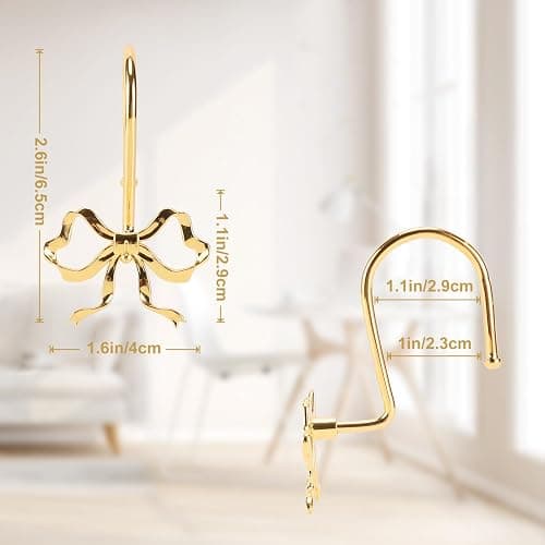 YanKiTour Bow Shower Curtain Hooks, 12 Pack Metal Decorative Rings, Rustproof Bow Knot Design for Bathroom Bedroom Living Room Baby Room Nursery Art Decor (Gold 2) thumbnail 3