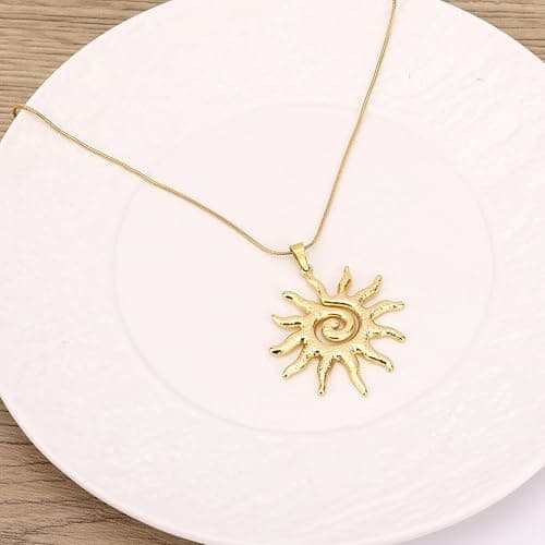 Mikovivi Magische Sonne Sonnenkette Gold für Frauen, Zierlich Sonnenblumen Anhänger Solar Anhänger Halskette Elegant Statement Schmuck Geschenk thumbnail 5