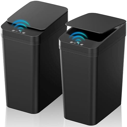Bathroom Trash Can with Lid, KOEYLE 2 Pack 2.2 Gallon Automatic Touchless Garbage Can, Small Motion Sensor Smart Trash Can, Slim Waterproof Trash Bin for Bedroom, Bathroom, Office, Living Room (Black) - Image 1