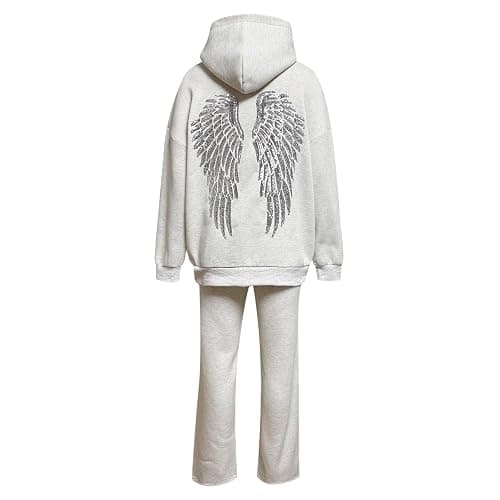 Angel Wings Hoodie Sweatsuit for Women 2 Piece Sparkly Sequin Wing Hoodie and Wide Leg Pants Set Trendy Casual Tracksuits thumbnail 4