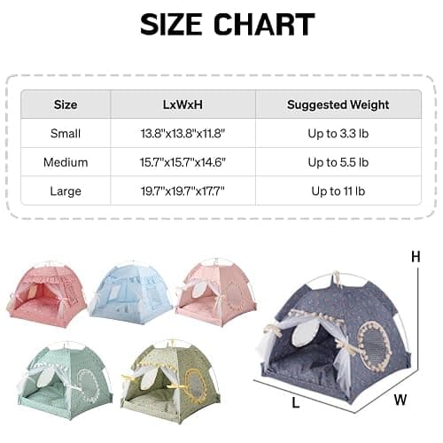 Selena Cat Bed Tents Dog House Indoor Outdoor Lace Mesh Breathable Windows Door Curtains Removable Portable Nest Teepe House (Small,Pink(Ruffled Teim)) thumbnail 3