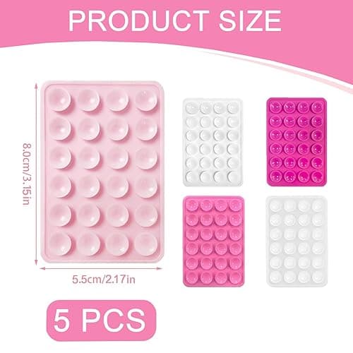 5 Pcs Sticky Phone Grip, Silicon Suction Phone Case Mount, Durable Phone Holder As Suction Cup Phone Mount, Hands Free Phone Sticky Grip for Selfies & Tiktok, Shower Mirror Grip (3 Thick, 2 Thin) thumbnail 2