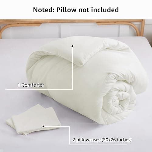 CozyLux Queen Comforter Set Ivory, 3 Pieces Solid Breathable Quilted Style Bedding Sets for Girls, Luxury Soft Microfiber Down Alternative Comforter Bet Set All Season (1 Comforter & 2 Pillowcases) thumbnail 6