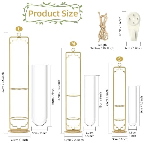MIPON Plant Propagation Stations,Hanging Glass Propagation Test Tube Vases for Plants with Gold Metal Stand for Hydroponic Cutting Home Garden Office Decor-Gold - Gold thumbnail 3