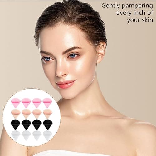 Oslynia 16 Pcs Triangle Powder Puff, Reusable & Washable Makeup Loose Setting Powder Puffs, Velvet Makeup Sponge Puffs for Contouring Corners, Face, Under Eyes(Black, White, Khaki, Powder) thumbnail 7