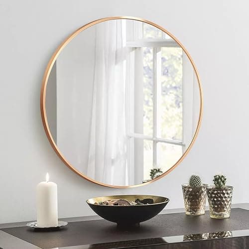 VASUHOME 24 Inch HD Gold Round Mirror for Wall, Modern Circle Mirror with Aluminium Frame, Decorative Wall Round Mirror for Bathroom, Living Room, Bedroom, Entryway thumbnail 2