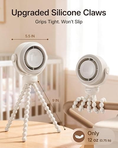 SWEETFULL Portable Stroller Fan, Pinch-Proof Baby Fan, 10H Battery, 5-Speed Quiet Mini Clip on Fan, USB-C Rechargeable with LED Display for Car Seat, Crib & Travel - Cream thumbnail 2