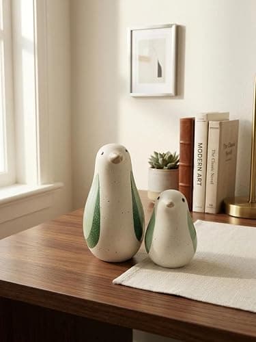 CCUUHJ Ceramic Bird Figurines Set of 2, Sage Green Modern Style Decorative Statues Ornaments for Living Room, Bedroom, Office Desktop,Cabinets (Green) thumbnail 2