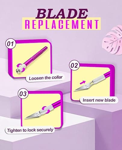 DIYSELF Craft Hobby Knife Set with 10 Extra #11 Blades, 6-Inch Metal Ruler | Exacto Knife for Crafting, Precision Cutting for Polymer Clay, Paper, Vinyl, Stencils & Models, Artists & Hobbyists, Purple thumbnail 6