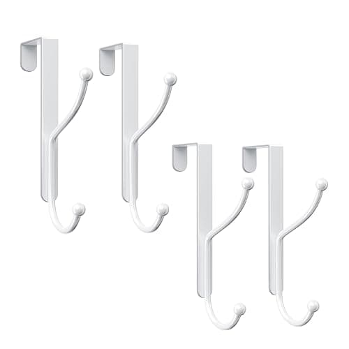 niffgaff Over Door Hook 4-Pack - Heavy Duty Door Hook with Support Pads, No Drilling Required, Anti-Rust Door Hanger, 6.5 Inches Tall, Fits Interior Doors Up to 1⅜ Inches Thick, Alloy Metal, White - 1 3/8 in - White thumbnail 4