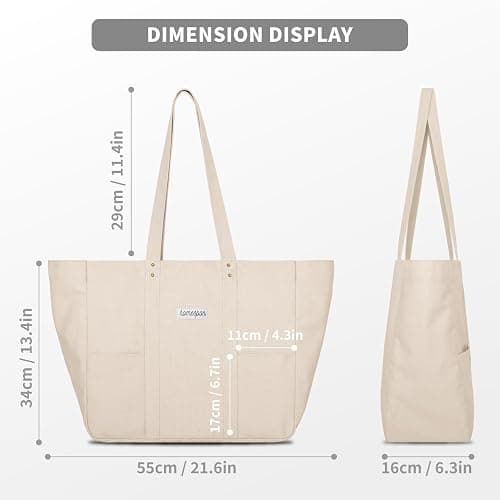HOMESPON Large Canvas Tote Bag for Women Everything Bag with Pockets and Laptop Sleeve thumbnail 3