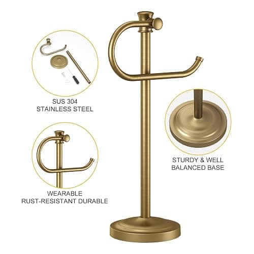 BESy 17 Inch Antique Brass Stand Towel Bar Hanger Hand Towel Bar Bathroom Vanity Countertop Towel Holder Free Standing Stainless Steel Towel Ring Hardware Accessories Towel Rack thumbnail 4
