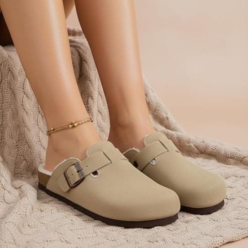 CUSHIONAIRE Women's Hana Cork footbed clog with Genuine Leather upper, Faux Fur lining, and +Comfort thumbnail 8
