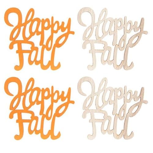 Happy Fall Painted Wood Cutout Shapes - 4 Pieces - for Craft, Decor, Scrapbooking, and More - Image 1