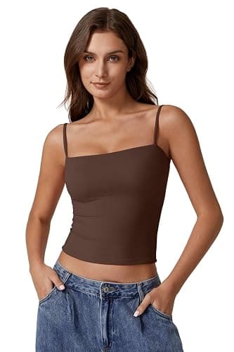 QINSEN Women's Double Lined Basic Tank Top Adjustable Spaghetti Straps Sleeveless Camisole Shirts thumbnail 2