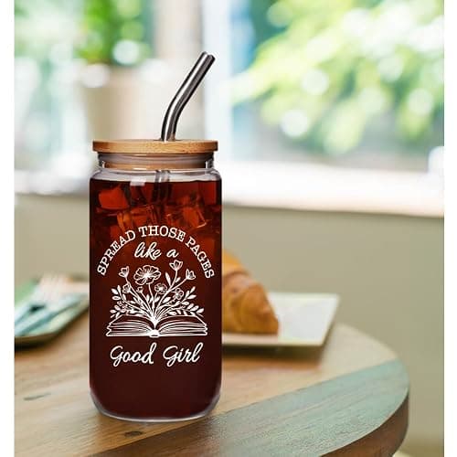 Enanaimg Funny Spicy Book Lovers 16oz Glass Cup Gift for Women - Spread Those Pages Like a Good Girl, Booktok Merch Gift for Readers Dark Romance BookTok Lover Cup for Her With Lids and Straw thumbnail 7
