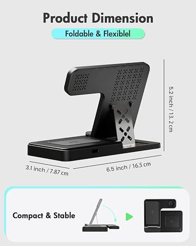 Wireless Charger iPhone Charging Station: 3 in 1 Charger Stand Multiple Devices for Apple - iPhone 17 16e 16 15 14 Pro Max 13 12 11 - Watch 10 9 8 7 6 5 4 3 2 SE and Ultra Series - Airpods 4 3 Pro thumbnail 4