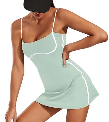 Move With You Womens Workout Tennis Dress with Built-in Bra & Shorts Pockets Sleeveless Exercise Golf Dresses - Image 1