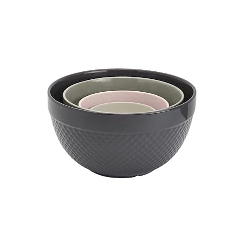 TTU Tabletops Gallery Hobnail Style 4 Piece Timeless Grey Stoneware Nesting Mixing Bowl Set for Baking and Cooking thumbnail 3