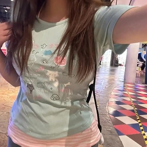 Kawaii Cutecore Harajuku Y2k 2000s Tops Summer Preppy Aesthetic Alt Goth Emo Short Sleeve Graphic Tees thumbnail 3