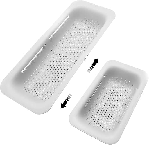 Collapsible Sink Colanders and Strainers Basket Over the Sink Colander Collapsible Colander Extendable Plastic Fruit Vegetable Strainer Drainer Basket for Kitchen (Length 14.3 inch-19.4 inch) (White) - Image 1