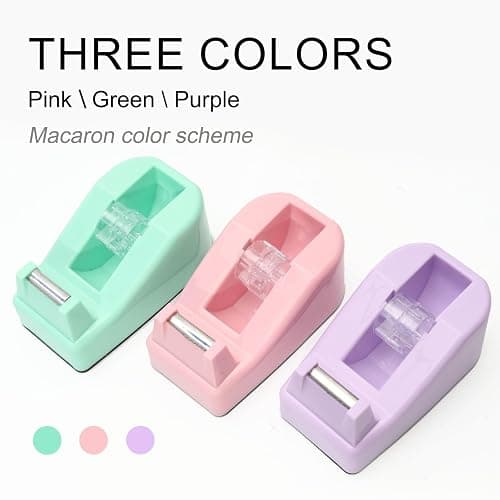 Desktop Tape Dispenser Heavy Duty Desk Accessories Floral Office Tape Dispensers, Weighted Non-Skid Base, Macaron Pink thumbnail 5