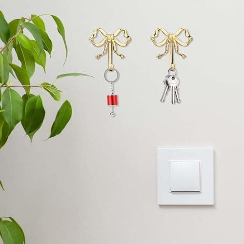 2pcs Bow Knot Wall Hooks, 3.9x3.8in Gold Bow Knot Coat Hooks Cute Butterfly Door Hangers Decorative Bows Wall Hook for Coats Hats Bags Towels Coffee Mugs thumbnail 2