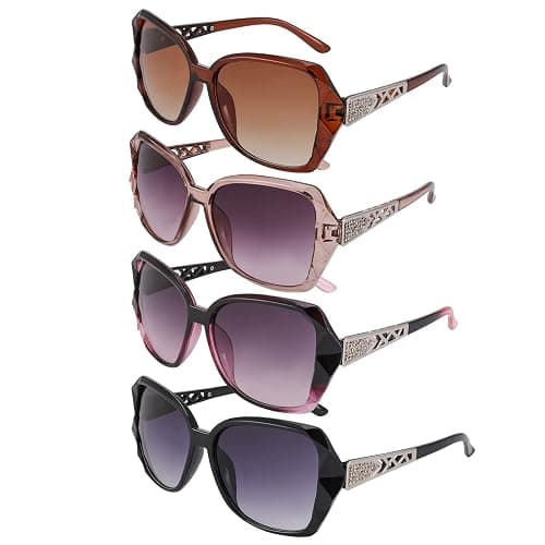 DragonflyDreams 4 Pcs Women Large Sunglasses, UV 400 Glasses Oversized Classic Trend Ladies Sunglasses Sparkling Large Frame - Image 1