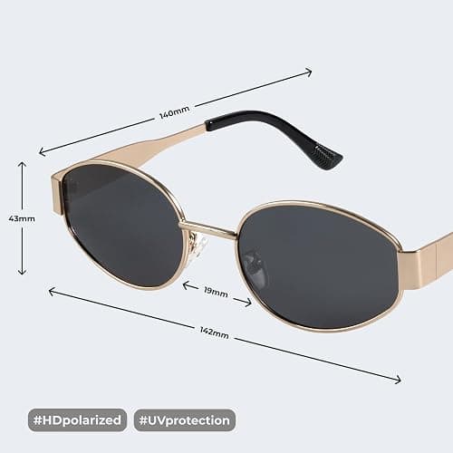 livho Retro Polarized Sunglasses - UV400 Protection, Oval Shape, Metal Frames - Matching Soft Case Inlcuded thumbnail 5
