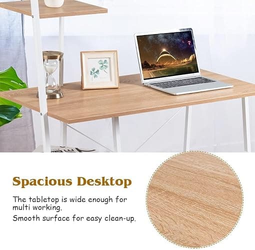 HOMION Computer Desk Home Office Table With 4-Tier Storage Shelf Pc Laptop Work Study Writing Desk For Bedroom Living Room (Natural) thumbnail 5