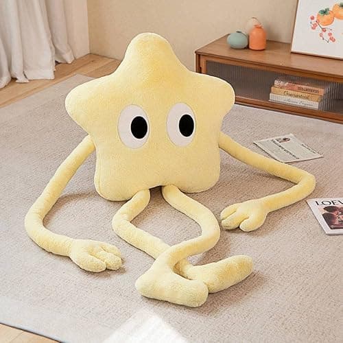 Paperre Star Shaped Pillow with Big Eyes, 64 Inch Star Shaped Plush Pillow Stuffed Cushion Decorative Throw Pillow, Star Pillow for Bedroom (Yellow) thumbnail 3