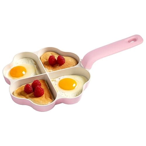 Paris Hilton Heart-Shaped Divided Fry Pan, Ceramic Nonstick Frying Pan with Individual Heart Sections, Dishwasher Safe, 8-Inch, Pink - Image 1