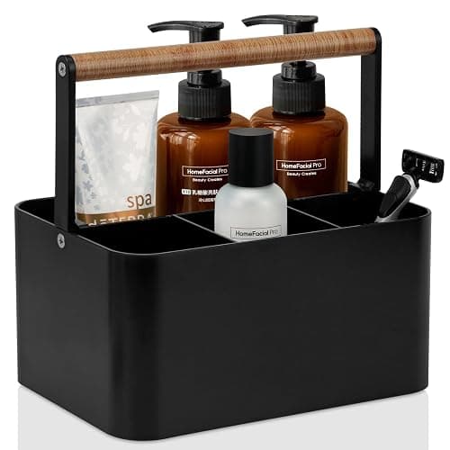 BYUNER Portable Shower Caddy Dorm: Bathroom Caddy Organizer with Handle and Adjustable Dividers,Plastic Shower Basket for Toiletry,Makeup,Vanity,Shower Storage Tote for College, Cleaning Caddy, Black - Image 1