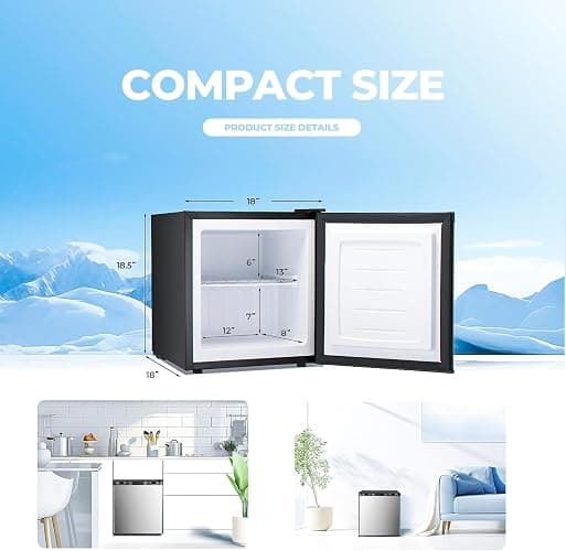 Electactic 1.1 Cu.ft Upright Freezer, Small Mini Freezer with Adjustable Thermostat, Removable Shelves, Reversible Single Door, for Bedroom/Home/Dorms/Apartment, Silver thumbnail 3
