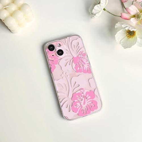 Lovmooful Compatible for iPhone 15 Case Cute Clear Hibiscus Flower Floral Aesthetic Printed Design for Girls Women Soft TPU Shockproof Protective Girly for iPhone 15-Big Pink Flower thumbnail 5