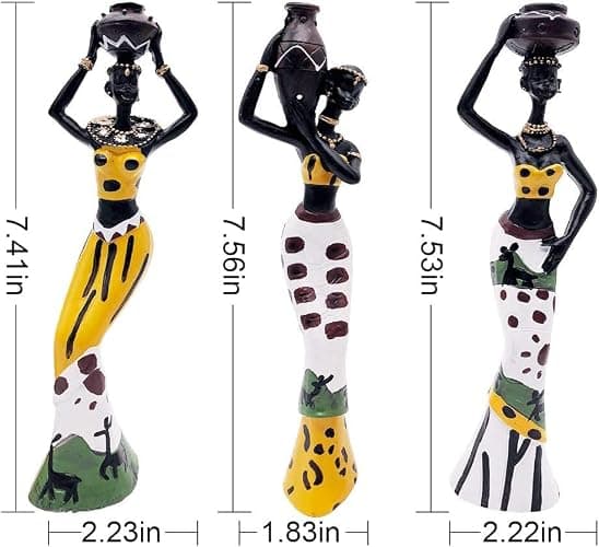 Juanxian 3 Piece Set African Women Figure Art Statues Girls Tribal Lady Figurine Statue Decor Collectible Art Piece Vintage Gift Craft Doll Stand W4545-3Pcs Yellow | Girls Tribal Lady Figurine, Collectible Art Piece, Vintage Gift Craft Doll, Stand W4545-3Pcs thumbnail 3