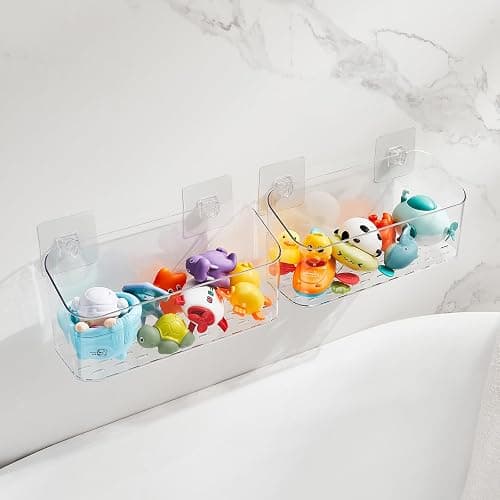 CQUNM Bath Toy Storage Holder for Bathtub, Clear Bath Toy Organizer Large Capacity Bathtub Toy Storage Shower Caddy for Bathroom (2 Large) thumbnail 2