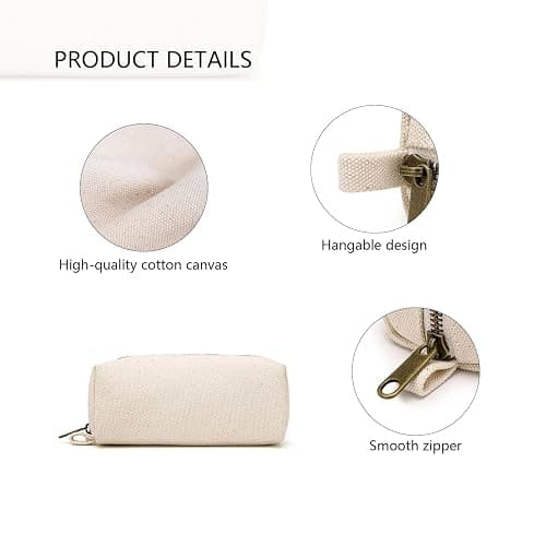 YONBEN Pencil Case Durable Cotton Canvas Pouch Bag for Pens Stylish and soft (Beige) thumbnail 4