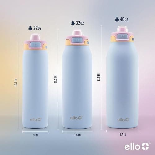 Ello Pop & Fill 32oz Stainless Steel Water Bottle with QuickFill Technology, Double Walled and Vacuum Insulated Metal, Leak Proof Locking Lid, Sip and Chug, Reusable, BPA Free, Coastal Sunrise - 32 Ounces - Coastal Sunrise thumbnail 3