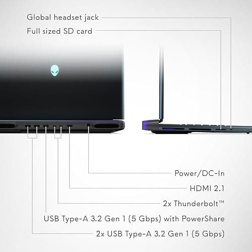 Alienware 16 Area-51 Gaming Laptop AA16250-16" WQXGA 240Hz Display, Intel Core Ultra 9-275HX, 32GB DDR5 RAM, 1TB SSD, NVIDIA GeForce RTX 5070Ti, Windows 11 Home, Onsite Service - Liquid Teal - Intel Core Ultra 9-275HX - 32 GB - 16.0 WQXGA - RTX 5070TI thumbnail 9