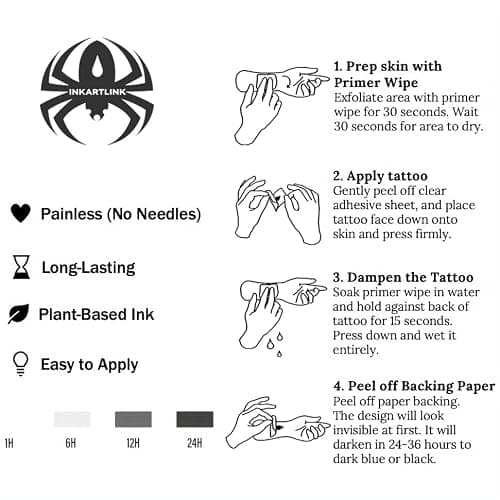INKARTLINK Temporary Tattoos, Semi Permanent Tattoo Adult Art Design Waterproof Temp Tattoo Party Favors Tattoo Stickers Realistic Look, No Adhesive, Lasts 1-2 Weeks Black (Jellyfish) thumbnail 6