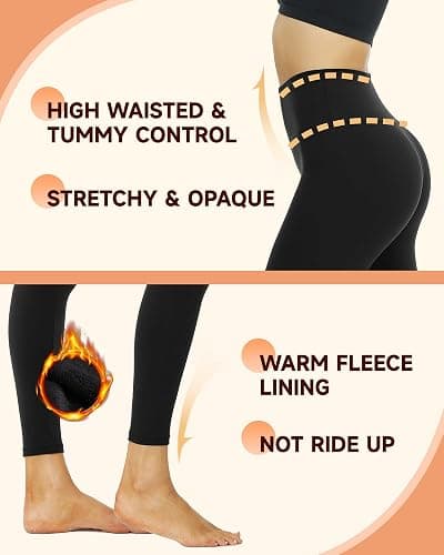 NexiEpoch Fleece Lined Leggings Women - High Waisted Winter Yoga Pants Tummy Control Soft Thermal Warm for Hiking Workout thumbnail 5