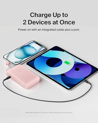 Belkin 10000mAh 20W USB C Power Bank, Portable Charger for iPhone & iPad | Fast Charging, Integrated USB C Cable, Eatra USB C Port, iPhone 17, iPad, Samsung Galaxy S26, Charge 2 Devices thumbnail 6