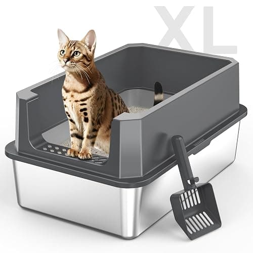 Stainless Steel Litter Box, Extra Large Litter Boxes for Big Cats, XLarge Metal Cat Litter Box with Lid, Anti-Urine Leakage XL Box with High Sides, Easy Clean, Non-Sticky - Image 1